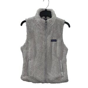 Patagonia Los Gatos Womens Small Sherpa Fleece Vest Gray Full Zip Mock Neck Logo